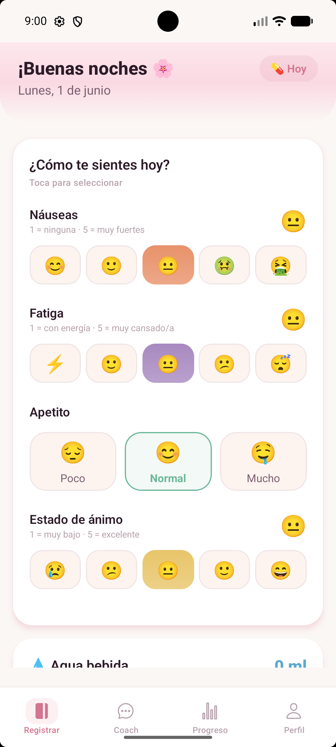 Oztrack registrar síntomas