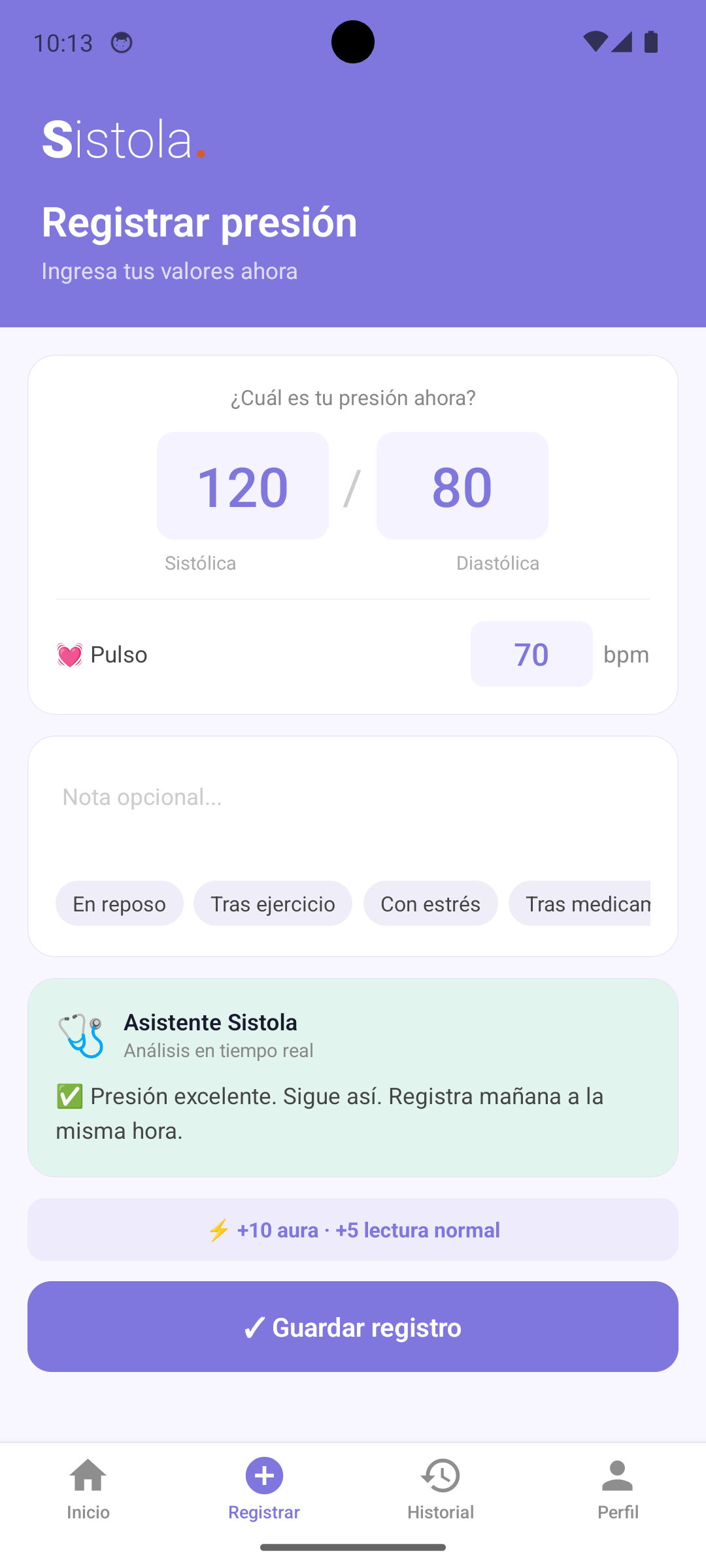 Sistola registrar presión